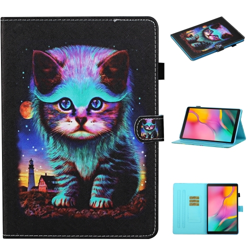 For Samsung Galaxy Tab S6 Lite P610 / P615 Colored Drawing Stitching Horizontal Flip Leather Case, with Holder & Card Slots(Night Cat)