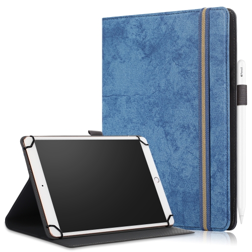 For 9-11 inch Marble Cloth Texture Horizontal Flip Universal Tablet PC Leather Case with Pen Slot & Holder(Dark Blue)