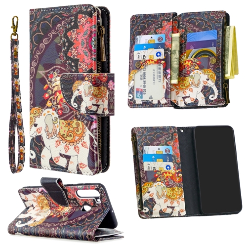 For Samsung Galaxy A21 Colored Drawing Pattern Zipper Horizontal Flip Leather Case with Holder & Card Slots & Wallet(Flower Elephants)