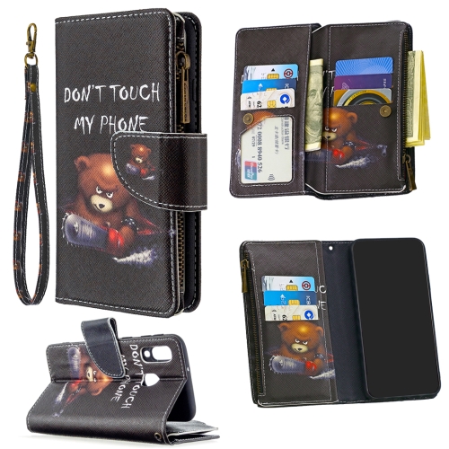 For Samsung Galaxy A40 Colored Drawing Pattern Zipper Horizontal Flip Leather Case with Holder & Card Slots & Wallet(Bear)