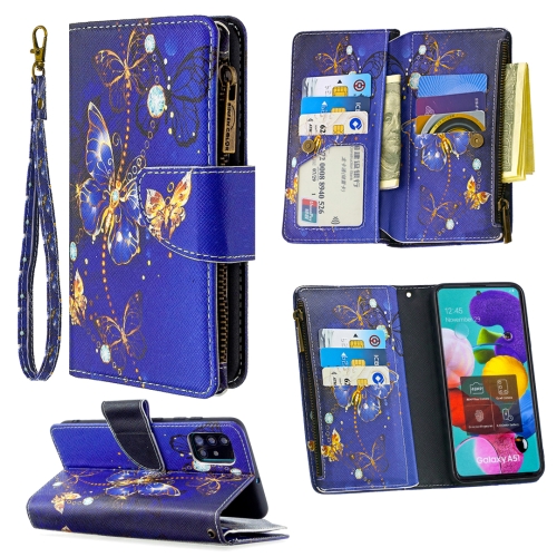 

For Samsung Galaxy A51 Colored Drawing Pattern Zipper Horizontal Flip Leather Case with Holder & Card Slots & Wallet(Purple Butterfly)