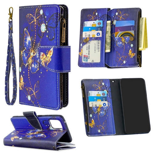 For Samsung Galaxy A81 Colored Drawing Pattern Zipper Horizontal Flip Leather Case with Holder & Card Slots & Wallet(Purple Butterfly)