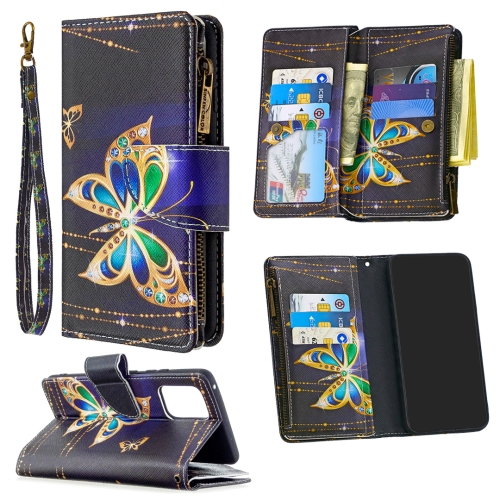For Samsung Galaxy A91 Colored Drawing Pattern Zipper Horizontal Flip Leather Case with Holder & Card Slots & Wallet(Big Butterfly)