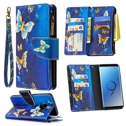 For Samsung Galaxy S9 Colored Drawing Pattern Zipper Horizontal Flip Leather Case with Holder & Card Slots & Wallet(Gold Butterfly)