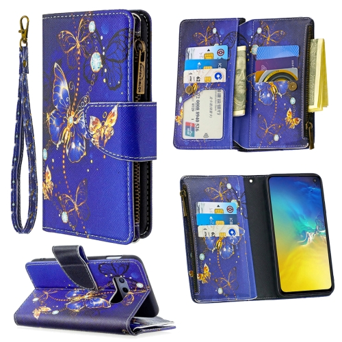 

For Samsung Galaxy S10e Colored Drawing Pattern Zipper Horizontal Flip Leather Case with Holder & Card Slots & Wallet(Purple Butterfly)