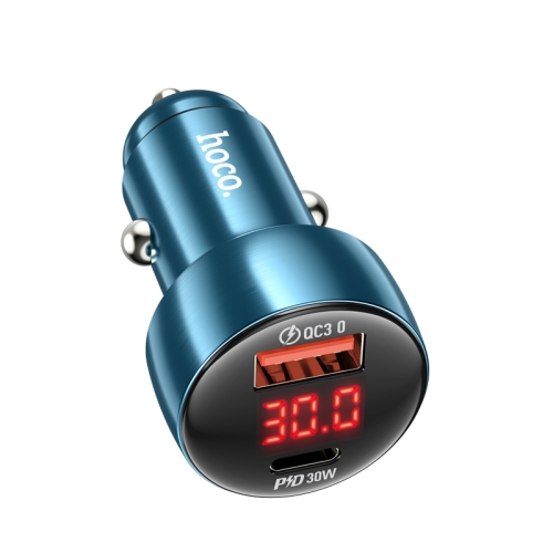 

hoco Z50 Leader 48W Dual-port PD30W+QC3.0 Car Charger with Digital Display(Sapphire Blue)