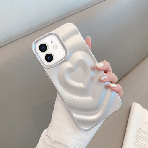 For iPhone 11 3D Love Pattern Phone Case(Silver) pure color liquid silicone case for iphone 8 plus