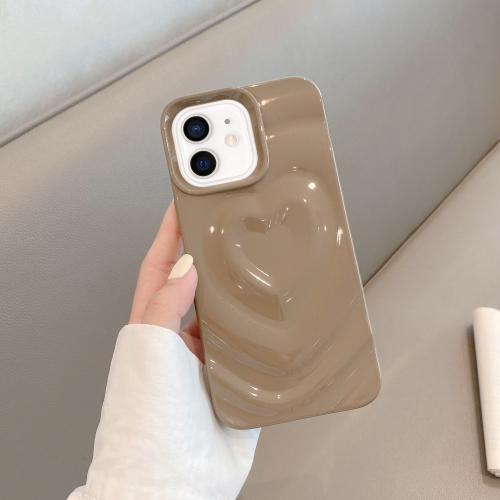 For iPhone 12 3D Love Pattern Phone Case(Milk Coffee) for iphone 13 pro line pattern skin feel leather phone case coffee