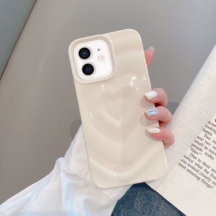 

For iPhone 12 3D Love Pattern Phone Case(Cream White)