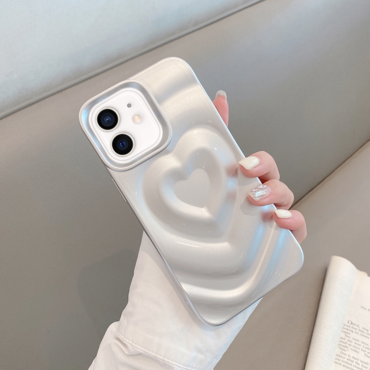 

For iPhone 12 3D Love Pattern Phone Case(Silver)