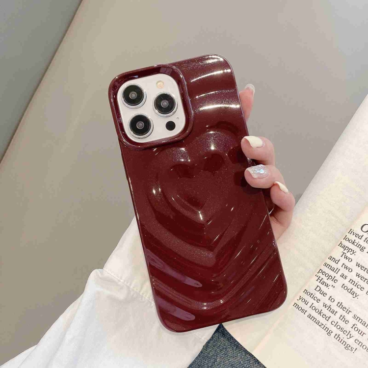 

For iPhone 12 Pro 3D Love Pattern Phone Case(Wine Red)