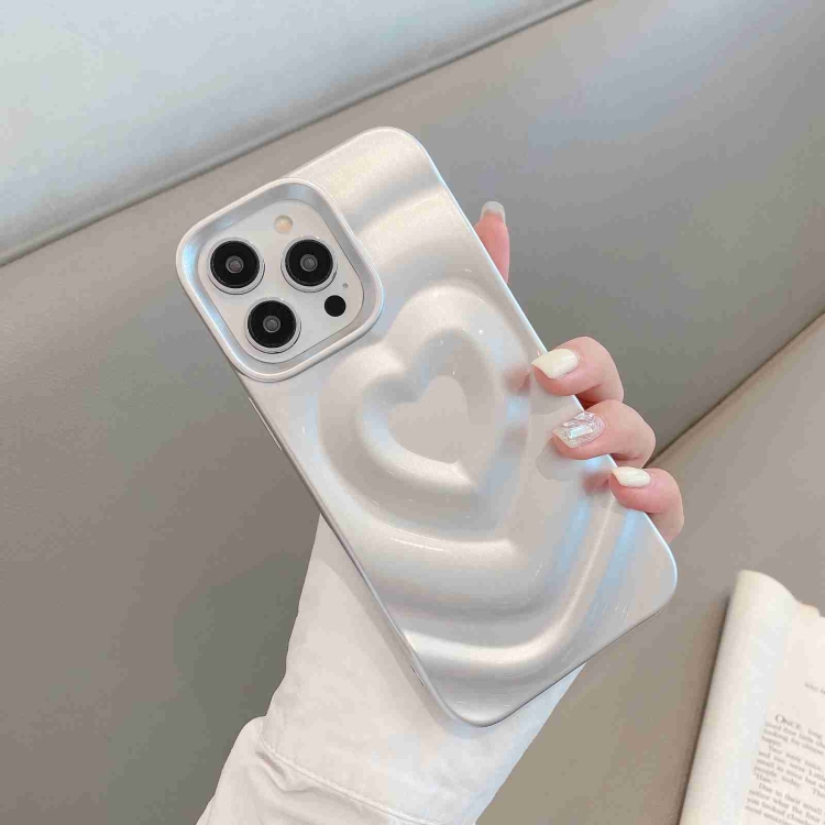 

For iPhone 13 Pro Max 3D Love Pattern Phone Case(Silver)