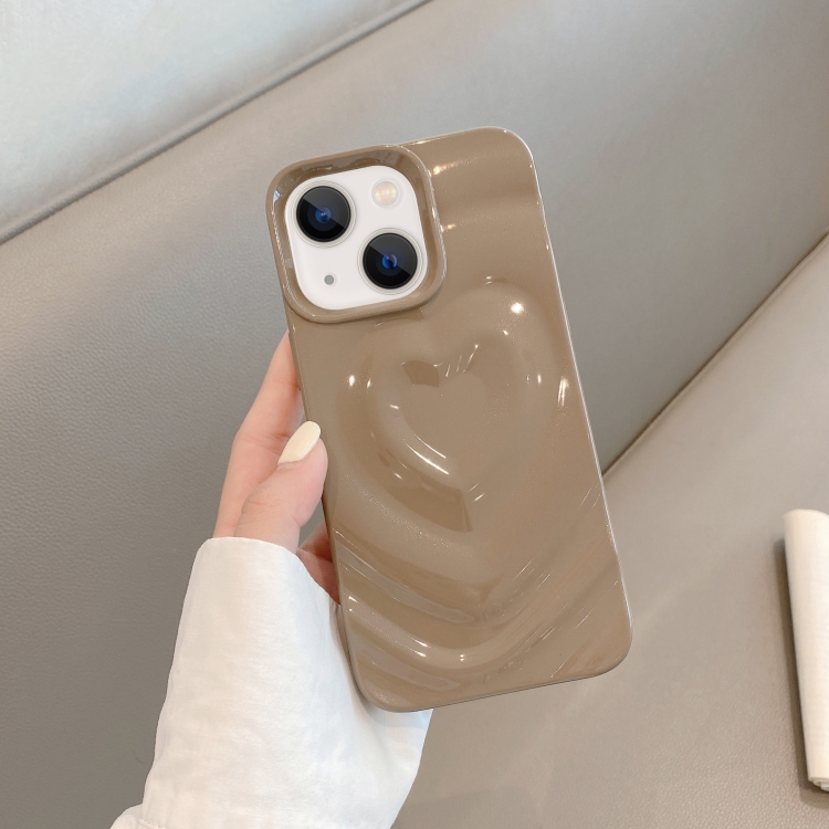 

For iPhone 14 3D Love Pattern Phone Case(Milk Coffee)