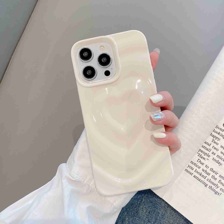 

For iPhone 14 Pro Max 3D Love Pattern Phone Case(Cream White)