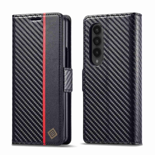 

For Samsung Galaxy Z Fold3 LC.IMEEKE Carbon Fiber Leather Phone Case(Vertical Black)
