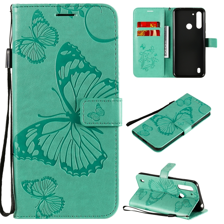 

For Motorola Moto G8 Power Lite 3D Butterflies Embossing Pattern Horizontal Flip Leather Case with Holder & Card Slot & Wallet(Green)