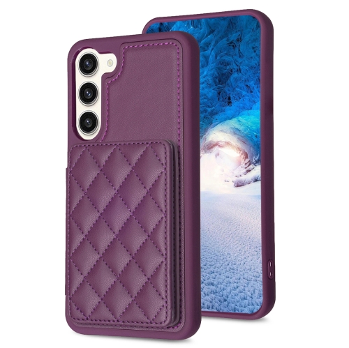 

For Samsung Galaxy S23+ 5G BF25 Square Plaid Card Bag Holder Phone Case(Dark Purple)