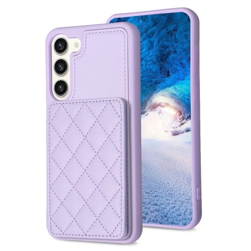 

For Samsung Galaxy S23+ 5G BF25 Square Plaid Card Bag Holder Phone Case(Purple)