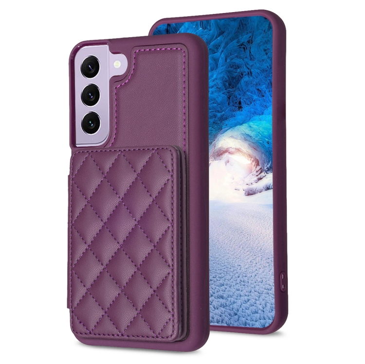 

For Samsung Galaxy S22+ 5G BF25 Square Plaid Card Bag Holder Phone Case(Dark Purple)