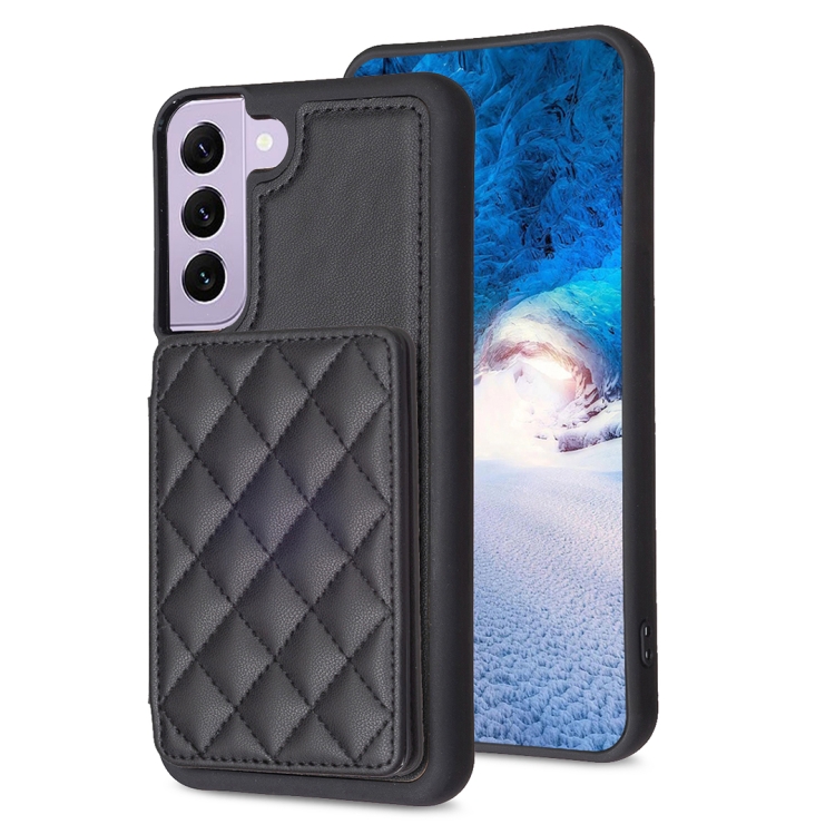 

For Samsung Galaxy S21 FE 5G BF25 Square Plaid Card Bag Holder Phone Case(Black)