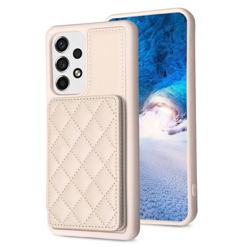 

For Samsung Galaxy A52 5G / 4G BF25 Square Plaid Card Bag Holder Phone Case(Beige)