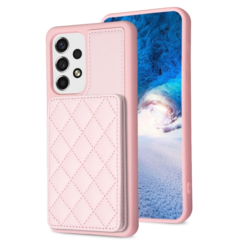 

For Samsung Galaxy A52 5G / 4G BF25 Square Plaid Card Bag Holder Phone Case(Pink)