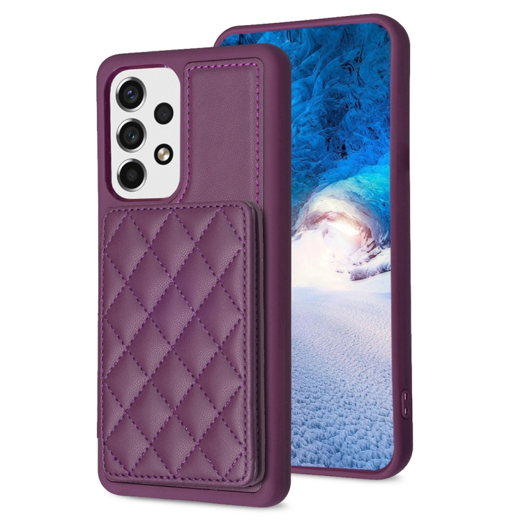 

For Samsung Galaxy A13 5G / 4G BF25 Square Plaid Card Bag Holder Phone Case(Dark Purple)
