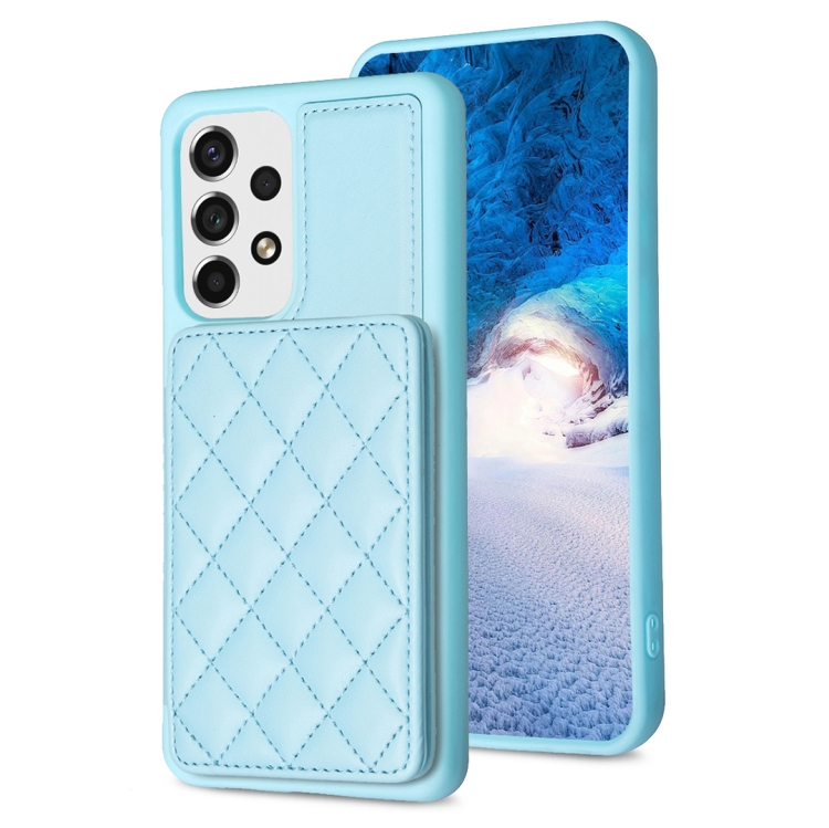

For Samsung Galaxy A13 5G / 4G BF25 Square Plaid Card Bag Holder Phone Case(Blue)