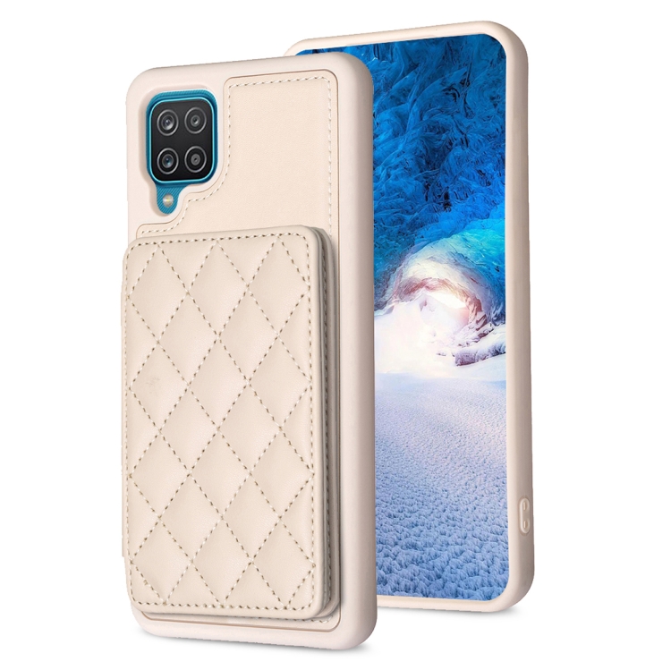 

For Samsug Galaxy A12 BF25 Square Plaid Card Bag Holder Phone Case(Beige)