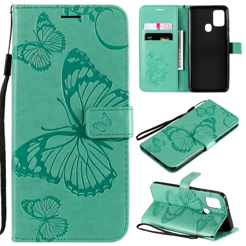 

For Samsung Galaxy A21s 3D Butterflies Embossing Pattern Horizontal Flip Leather Case with Holder & Card Slot & Wallet(Green)