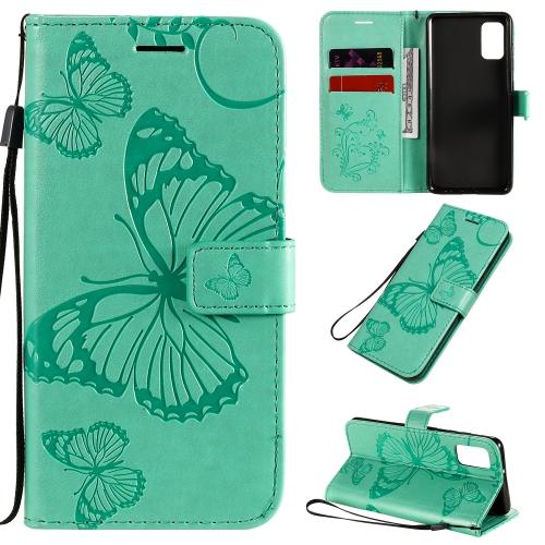 

For Samsung Galaxy A41 3D Butterflies Embossing Pattern Horizontal Flip Leather Case with Holder & Card Slot & Wallet(Green)
