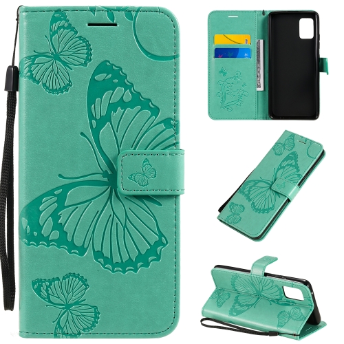 

For Samsung Galaxy A51 5G 3D Butterflies Embossing Pattern Horizontal Flip Leather Case with Holder & Card Slot & Wallet(Green)