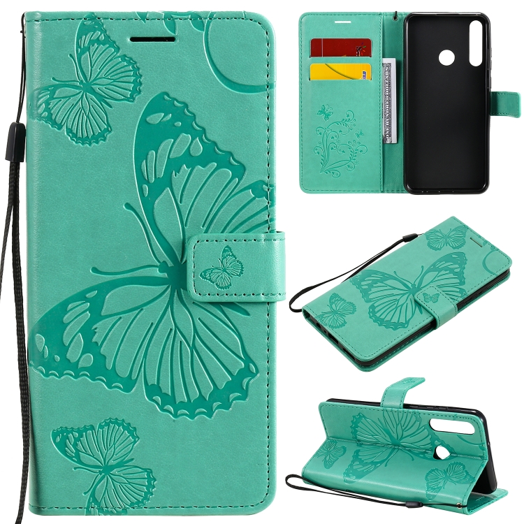 

For Huawei Y6P 3D Butterflies Embossing Pattern Horizontal Flip Leather Case with Holder & Card Slot & Wallet(Green)