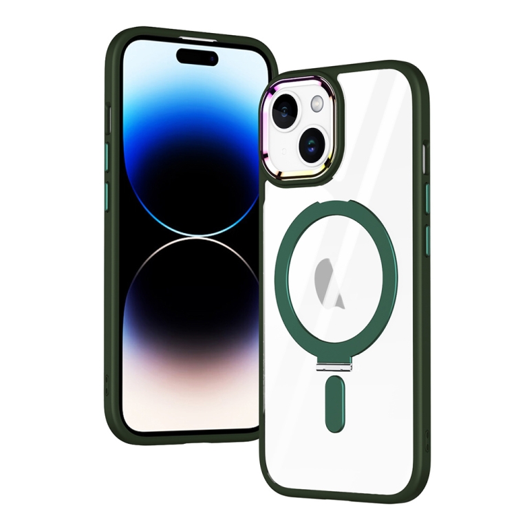 

For iPhone 15 Plus MagSafe Magnetic Invisible Holder Phone Case(Army Green)