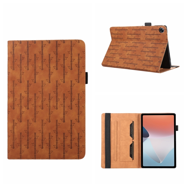 

For Realme Pad 10.4 Lucky Bamboo Pattern Leather Tablet Case(Brown)