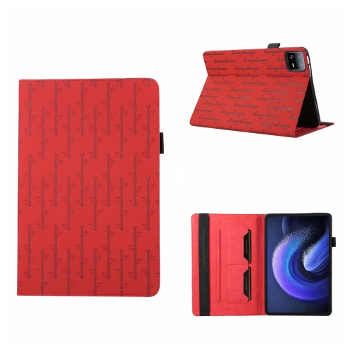 

For Xiaomi Pad 6 Lucky Bamboo Pattern Leather Tablet Case(Red)