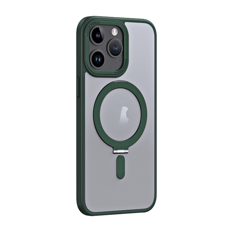 

For iPhone 15 Pro Skin Feel MagSafe Shockproof Phone Case with Holder(Dark Green)