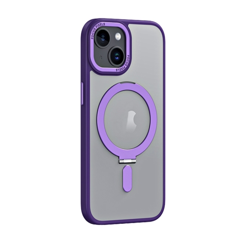 

For iPhone 15 Plus Skin Feel MagSafe Shockproof Phone Case with Holder(Purple)