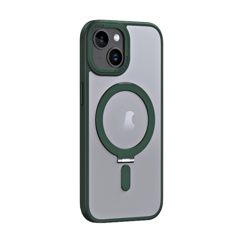 

For iPhone 15 Plus Skin Feel MagSafe Shockproof Phone Case with Holder(Dark Green)