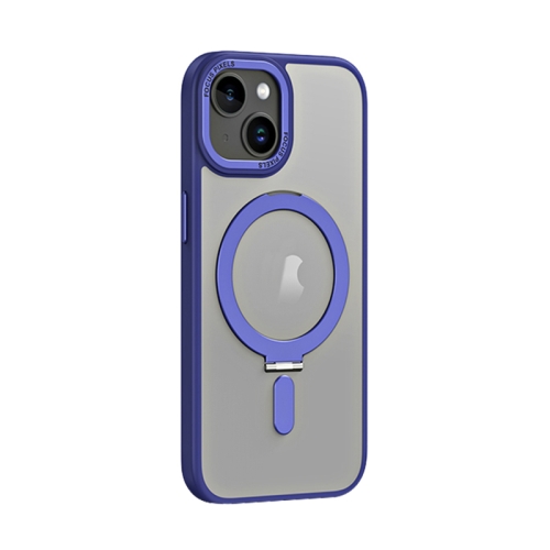 

For iPhone 15 Skin Feel MagSafe Shockproof Phone Case with Holder(Dark Blue)