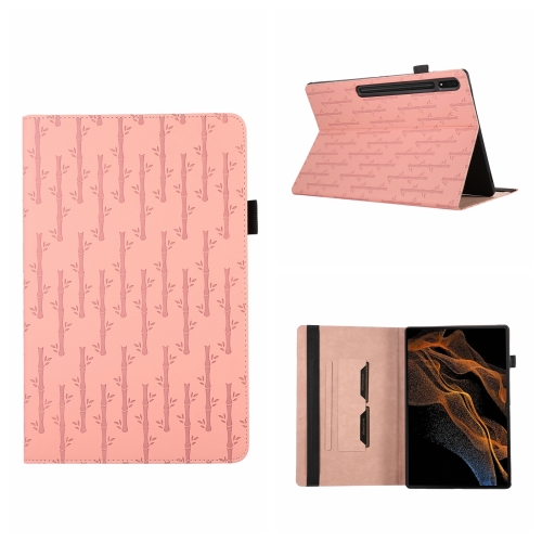 

For Samsung Galaxy Tab S8 Ultra Lucky Bamboo Pattern Leather Tablet Case(Pink)