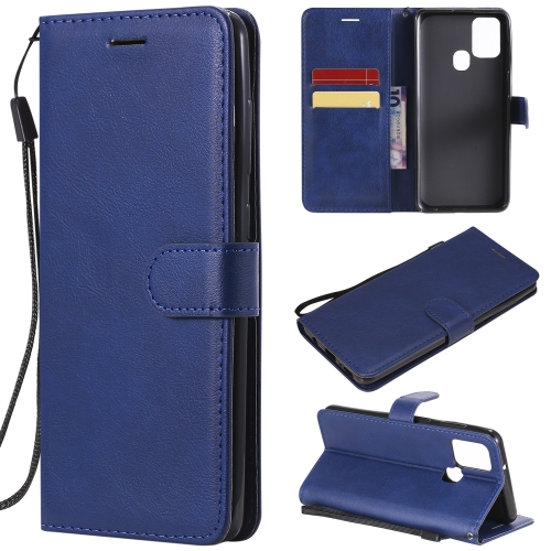 

For Samsung Galaxy A21s Solid Color Horizontal Flip Protective Leather Case with Holder & Card Slots & Wallet & Photo Frame & Lanyard(Blue)