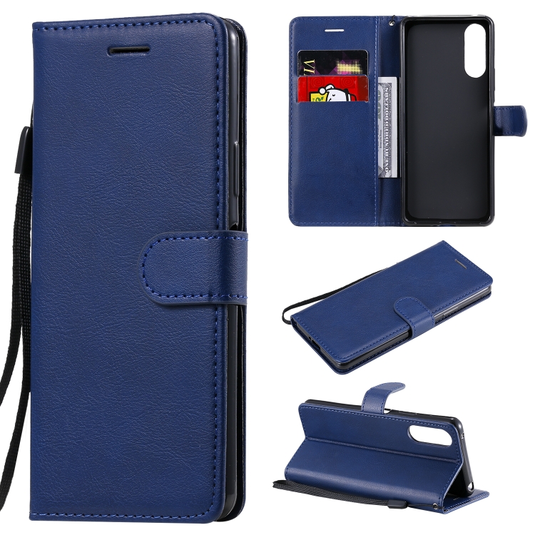 

For Sony Xperia 10 II Solid Color Horizontal Flip Protective Leather Case with Holder & Card Slots & Wallet & Photo Frame & Lanyard(Blue)