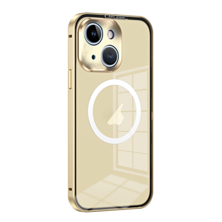 

For iPhone 13 MagSafe HD Spring Buckle Metal Phone Case(Gold)