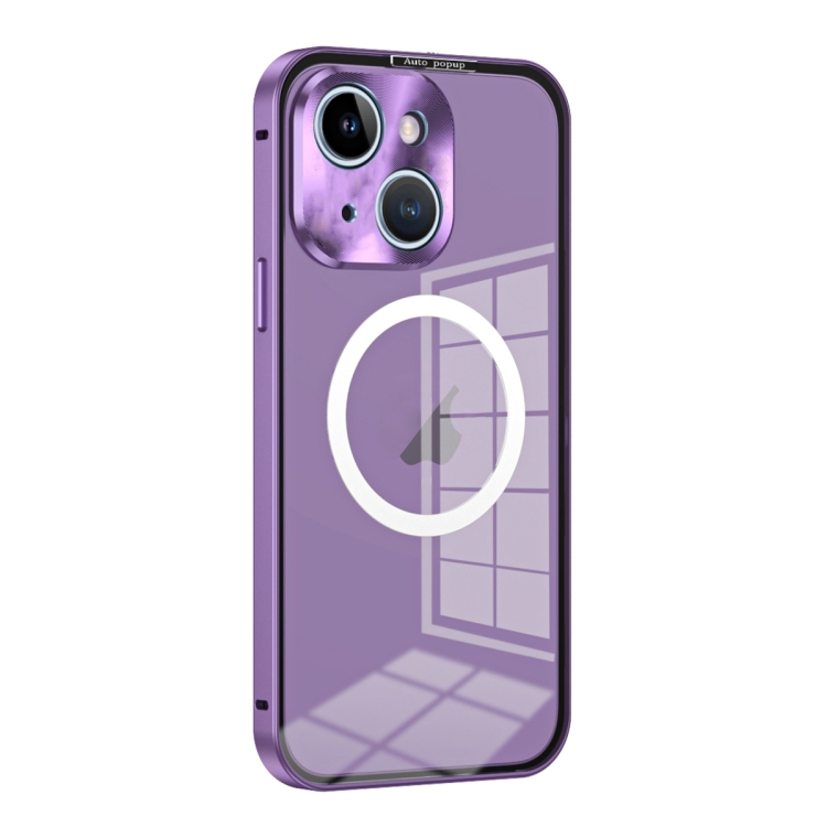 

For iPhone 14 MagSafe HD Spring Buckle Metal Phone Case(Purple)