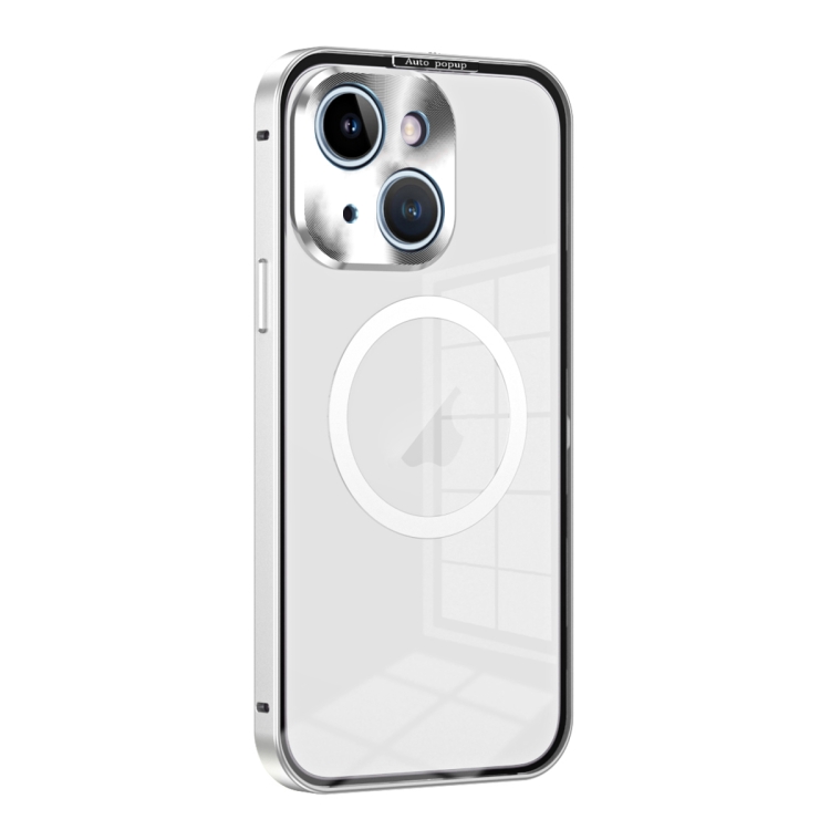 

For iPhone 14 MagSafe HD Spring Buckle Metal Phone Case(Silver)