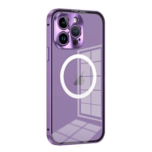 

For iPhone 14 Pro Max MagSafe HD Spring Buckle Metal Phone Case(Purple)