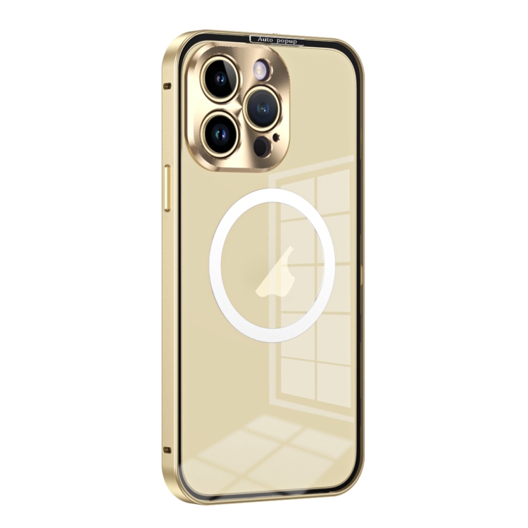 

For iPhone 14 Pro Max MagSafe HD Spring Buckle Metal Phone Case(Gold)