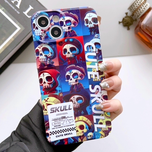 

For iPhone 14 Plus Painted Pattern Precise Hole PC Phone Case(Cute Skull)