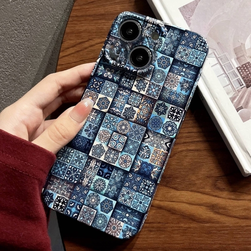 

For iPhone 14 Painted Pattern Precise Hole PC Phone Case(Green Plaid)